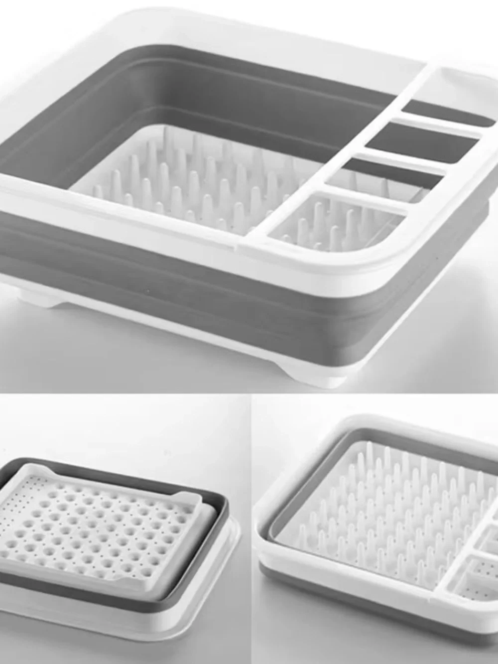 Compact Collapsible Dish Drying Rack - White & Gray